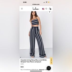 Lulus Coastal Living Navy Blue and White Striped Two-Piece Jumpsuit - Size XS
